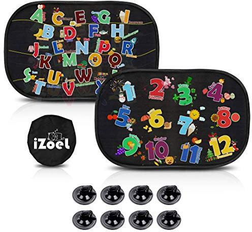 iZoeL Parasol Coche Bebé con Ventosa, Parasol Ventana Coche para Niños, Ventana Lateral, Parasol, Película, Patrón Letras Digitales