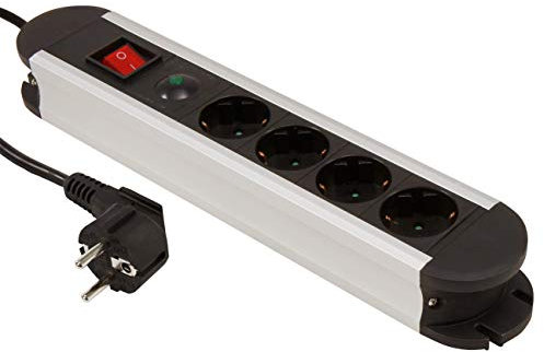 MC Power - Steckdosenleiste 4-Fach Steckdose| SL-04 | Mehrfachsteckdose mit Schalter, Überspannungsschutz, Aluminiumgehäuse, 1,4m Kabel