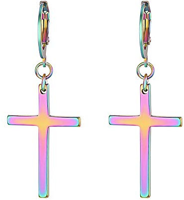 JewelryWe Schmuck Unisex Creolen, Edelstahl Klassisches Kreuz Ohrringe Ohrstecker Ohrhänger Ohr-Piercing für Herren Damen, Bunt Mehrfarbig