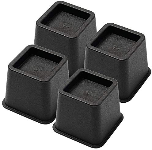 Bed Risers 3 Inch, Heavy Duty Square Furniture Frame Lift for Couch, Chair, Desk, Sofa and Bunk Bedpost, Set of 4, Black