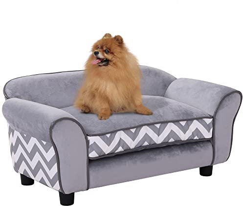 PawHut Sofá para Mascotas con Patas Cama para Perros de Madera con Cojín Acolchado Acogedora Funda Lavable 73,5x41x33 cm Gris