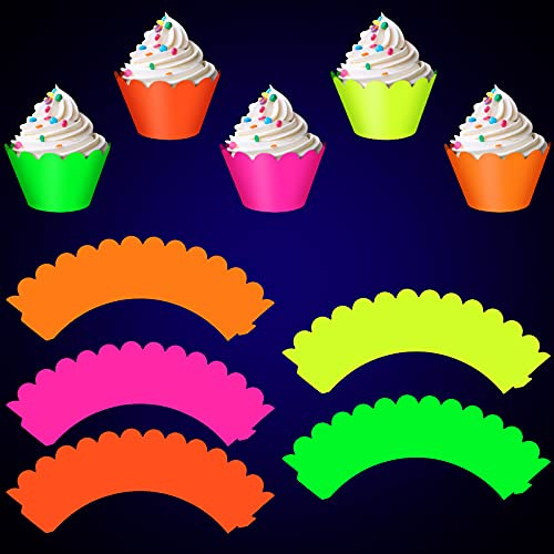 Spakon Glow Party Neon Party Supplies Neon Cupcake Wrapper für Glow Neon Geburtstag Party Hochzeit Dekoration Schwarzlicht reaktive Party Halloween 5 Farben (30 Stück)