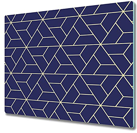 Coloray Glass Chopping Board 23.6 x 20.5 inch / 60x52cm Cutting Board Splashback for Kitchen Worktop Tempered Safety Glass Protection - Navy Geometric Scandinavian Modern Simple