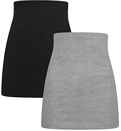 Herzmutter Bauchband-Tube Lang - 2er-Set - Baumwolle - Nierenwärmer-Rückenwärmer-Shirtverlängerung - Umstands-Bauchbänder - 6350 (Schwarz/Grau, XL)