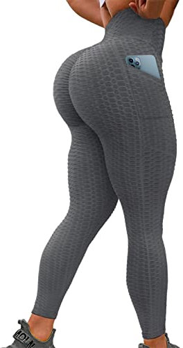 SOFITNIYA Tiktok Butt Lifting Leggings mit Taschen für Frauen, Bauchkontrolle, Workout, Booty Yoga Hose, dunkelgrau, Klein