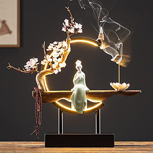 YANLINMY Brûleur d'encens Cascade Breakflow Burner Burner Fleur Porte-encens en céramique avec LED Porte-Baguette de bâton d'encens de Fleurs de Croix légère Zen (Color : Style 7)