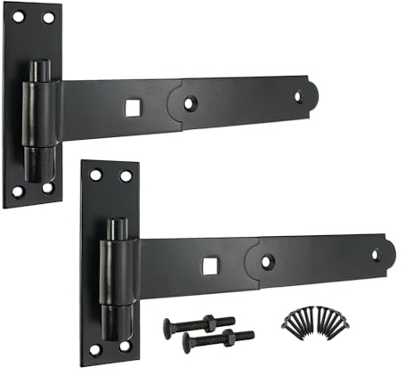 Infinity Decor Cranked or Straight Heavy Duty Hook and Band Iron Gate Hinges Pair in Epoxy Black (2 x 10 Straight Hinges)