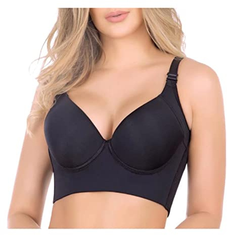 XIRUJNFD Fashion Deep Cup Bra Hides Back Fat, Women Deep Cup Bra, Deep Cup Bra Hides Back Fat Full Back Coverage Bras For Women (Black,40/90CDE)