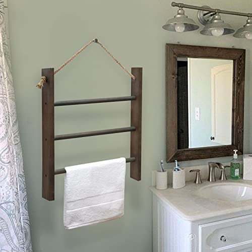 CuffUp Towel Ladder for Bathroom, Blanket Ladders for The Living Room Hanging Blanket Ladder Rustic Decorative Ladder for Blankets Ladder Hand Towel Rack(Elegant Grey)