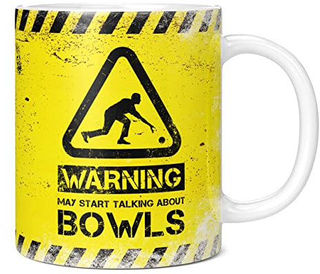 Mug Monster - Warning May Start Talking About Bowls Funny Gift Mug - Ceramic Coffee Mug/Cup, Gift for Men or Women, Extra Large and Giant Mug Available, 11oz White Mug
