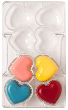DECORA, 0050073 Moule à chocolat en forme de cœur en polycarbonate, 8 cavités de 50 x 20 mm, Idéal pour obtenir des chocolats brillants et croquants, Poignée ergonomique brevetée, Fabriqué en Italie.