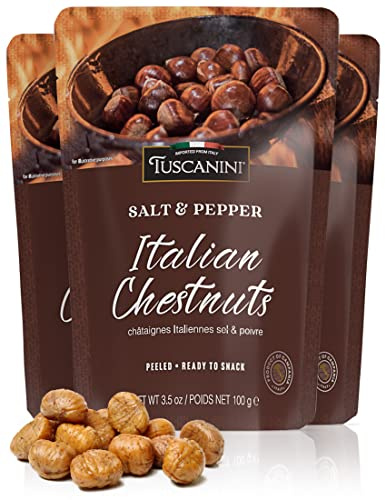 Tuscanini Premium Italian Chestnuts Seasoned with Salt & Pepper, 100g (Pack of 3) | Roasted, Peeled & Ready to Eat | Great Source of Fiber & Antioxidants | Product of Italy | Certified Kosher