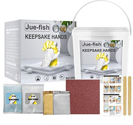 Mrisata Kit Manos Escayola, Regalos para Parejas, Bodas, Amigos, Regalo Aniversario Pareja, Kit de Fundición de Moldes de Mano de Yeso, 3D Kit Huella Niños Familias Adultos Kit, Completo Alginato(#1)