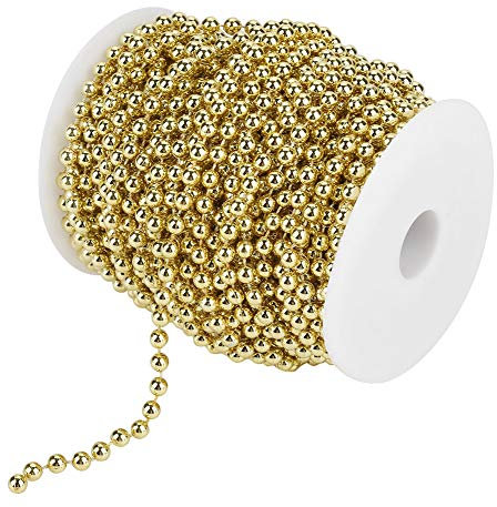 Wakects Perlenkette für Weihnachtsbaum, Hochzeit, Dekoration, Gold, ABS-Kunststoff, 25 m/Rolle, 6 mm, Klassisch, elegant, dekorativ