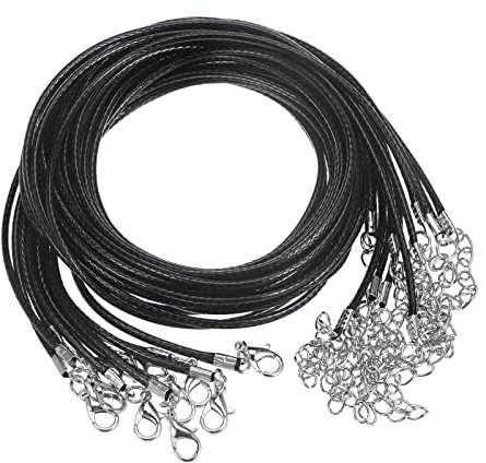 sourcing map 10pcs Waxed Necklace Cord Bulk, 23 Inches and 2mm Dia Necklace String Rope with Clasp for Pendants, Bracelets, Necklaces, Jewelry Making Beading Supplies, Black