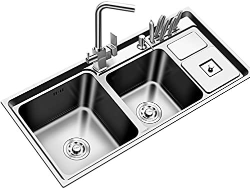 Undermount Kitchen Sink Drop in Workstation Large Extra Deep Double Bowl 304 Stainless Steel Kitchen Bath Fixtures Basin with Knife Holders and Accessories