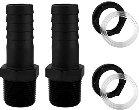 SAVITA 2 Set Raccordo Passaparete PVC di 1 Pollice, Connettore Serbatoio Acqua Passaparete Raccordo Paratia con Anelli di Tenuta in Gomma e Dadi di Bloccaggio per Barilotti Pioggia Acquari (Nero)