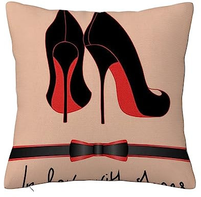 Überwurf Kissen Fall Quadratisch Kissenbezug,High Heels Schwarzer High Heel und Schleife Rosa Hintergrund,Home Dekorative Sofa Sessel Schlafzimmer Wohnzimmer 45x 45cm