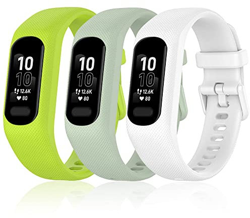 BANDKIT 3 Stück weiche Silikonbänder für Garmin Vivosmart 5 Armbänder Ersatz Sport Bunte Band für Vivosmart 5 Armbänder, Achat