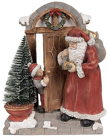 Clayre & Eef Weihnachtsdekoration mit LED-Beleuchtung Weihnachtsmann 18x8x22 cm Rot Braun Polyresin