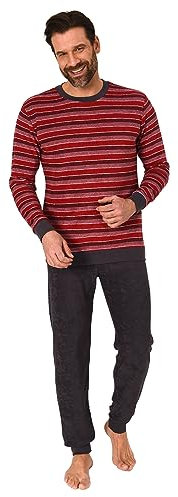 Normann Herren Frottee Schlafanzug Langarm, Pyjama mit feinem Ringel-Muster, Farbe:rot1, Größe:60