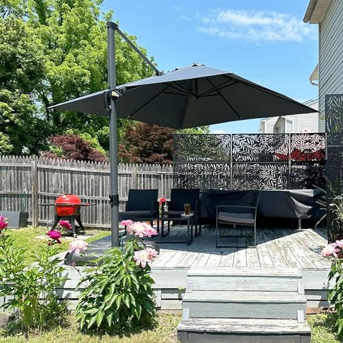 PURPLE LEAF Sonnenschirm 300 x 300 cm, Ampelschirm groß mit Kurbel, Gestell Aluminium, quadratisch Gartenschirm um 360° Rotation, UV-beständig, Hellgrau