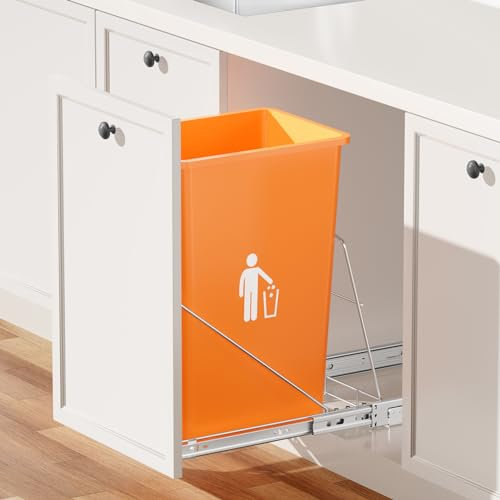 Runmi Ausziehbarer Mülleimer unter dem Schrank, unter der Spüle, Mülleimer mit Türmontage-Set, Schrank-Mülleimer, ausziehbares Set, hält 2,5 - 35,4 l Mülleimer, für Küchenschrank, Mülleimer nicht im