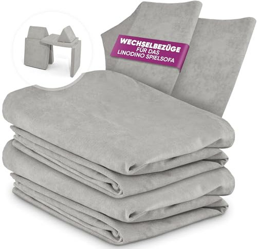Linodino® Chenille Wechselbezüge für Spielsofas | Kindersofa Cover Set 4-Teilig | Ersatz Bezug Set für Kinder Sofas | Sofabezug | Robbenbaby Grau