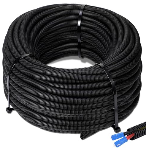 Sasylvia 1/4 X 200 Ft Split Wire Loom Tubing Wire Conduit Bulk Flexible Electrical Wire Cover Protective Split Cable Sleeves (Black)