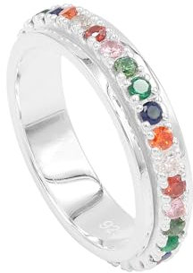 Sieben Chakra 925 Sterling Silber Meditation Spinner Ring, 7 bunte Chakra Regenbogen Ringe, Multi Edelstein Stapelbarer Eternity Band Ring US 5