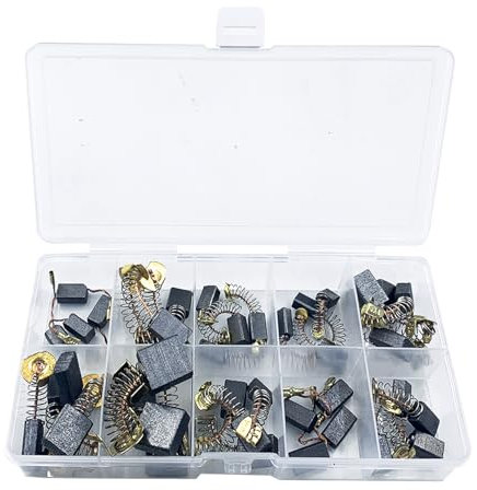 NAYAGOGO 40 PCS/ 10 Sizes carbon brushes, Electric Motor Carbon Fibrer Brushes Spare, for Replacement Repair Power Tools and Motors Part Such as Electric Hammer Drills, Circular Saws, Angle Grinders