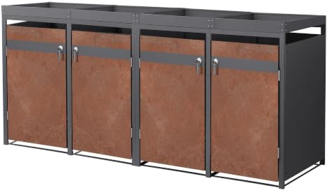 ML-Design Mülltonnenbox 4er 240L mit Pflanzdach, Mülltonnenverkleidung für 4 Mülltonnen, Müllbox wetterfest Mülltonnenhaus aus Stahl, Müllcontainer, abschließbare Tür 264x80x124 cm Anthrazit-Rostoptik