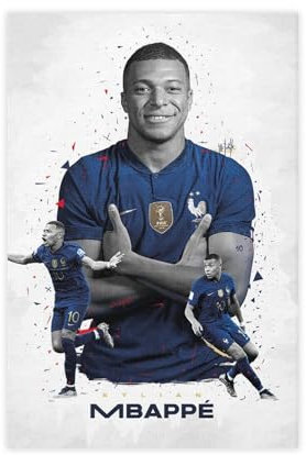efhavce Mbappe Leinwand, Kylian Mbappe, Poster, Weltmeisterschaft, Wandkunst, Fußballspieler-Poster, Leinwand-Poster, Schlafzimmer-Dekor, Sportlandschaft, Büro, Raumdekoration, Geschenk, ungerahmt, 30