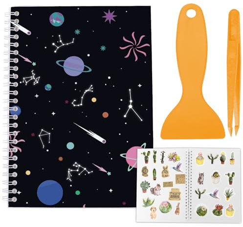 craspire A5 Blanko Stickerbuch Mit Schaber Und Pinzette Wiederverwendbare Universum Stickerbücher Sammelalbum Halter Organizer 40 Blätter Schwarzer Transparenter Einband Wasserfestes Trennpapier Zur