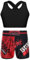 inhzoy Kinder Mädchen Trainingsanzug MMA Boxing Kleidung Boxen Shorts Sport BH Crop Tank Top Set Für Muay Thai Boxen Kampfsport Fitness Workout Rot&Schwarz 146-152