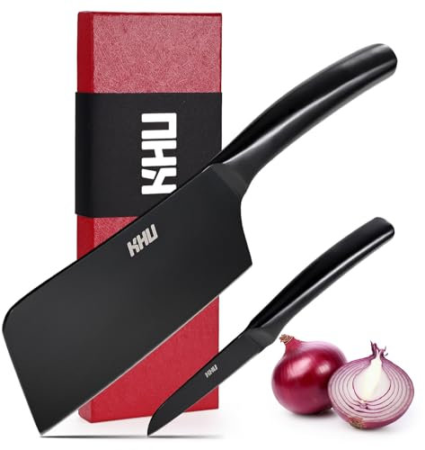 KHU 2 Pièces Couteau de Chef 6.5 pouces Couteau de boucher Couteau à viande Set de de cuisine à hacher d'office, Coffret cadeau de cuisine pour la famille et le restaurant