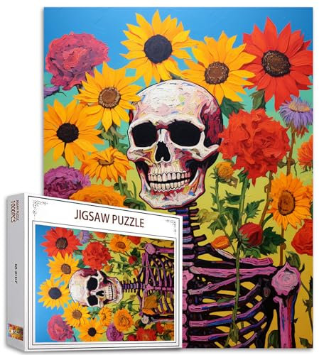 Tucocoo 1000 Piece Jigsaw Puzzles for Adults Graffiti Human Skull Jigsaw Puzzle Skeleton Men Sunflower Art 1000 Pieces Puzzles for Challenging Family Activity Game Colorful DIY Puzzle Wall Decor