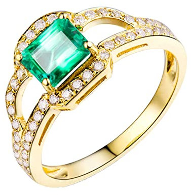 Bishilin Ring Smaragd Gold 585 18k Echt, Damen Ringe Krone mit 1ct Smaragd Eheringe Verlobungsringe Nickelfrei für Frauen Größe51 (16.2)
