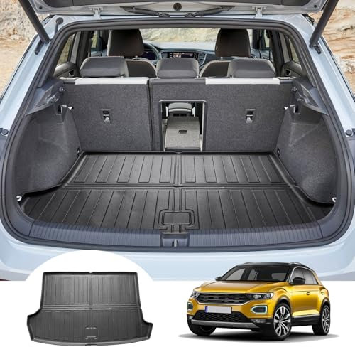 GAFAT Kompatibel mit VW T-ROC 2017-2024 2025 Kofferraummatte, Leicht zu Falten, TPE Allwetter-Kofferraumwanne, Original T-R0C Zubehör 3D-Scan Hohe Kante Multifunktion [Oberer Ladeboden]
