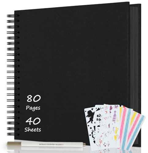 AIOR Fotoalbum zum Selbstgestalten und Einkleben, DIY Spiralalbum 80 Seiten, Fotoalben Scrapbook 30,5x30,5cm, Fotobuch für Baby Valentinstag Geburtstag Jahrestag Geschenk (Schwarz)