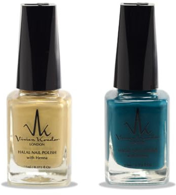 (2Pcs Set) Henna Infused Halal Nail Polish Water Permeable Nail Polish Vegan Long lasting Nail polish (Miraj, Satin Gold)