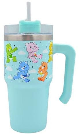 Care Bears 20oz / 600 ML Tumbler with Straw & Lid | Leak & Spill Proof Travel Mug | Stainless Steel Double Wall Vacuum Insulated Water Bottle with Handle Keeps Cold for 17Hrs or Hot for 5Hrs