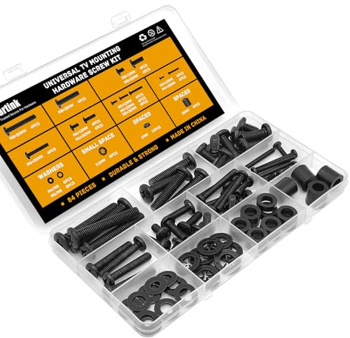 Universal TV Mounting Screws Hardware Kit with Box, Includes M4 M5 M6 M8 Screws, Washers, and Spacers, Compatible with Any TV Wall Mount/Display Up to 80 Inches (Black)