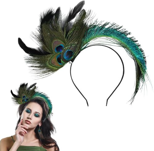 Serre Tete Plume de Paon Femme, Accessoires Cheveux Plumes Carnaval, Serre Tête Plume Annee 20, Serre Tete Paon Carnaval pour Filles Femmes Accessoires de Mascarade