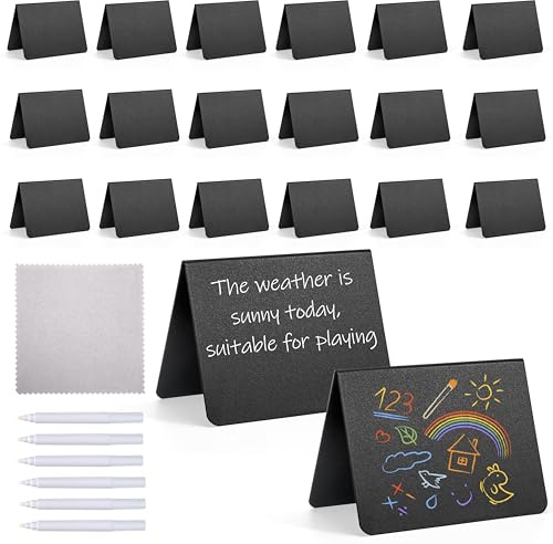 Mini Kreidetafel Set, 20 Stück Kreidetafel Kleine Tafeln zum Beschriften, Schwarz Preisschilder Aufsteller In V-Form, Kunststoff Buffet Schilder mit Stifte für Bäckerei, Party, Hochzeit