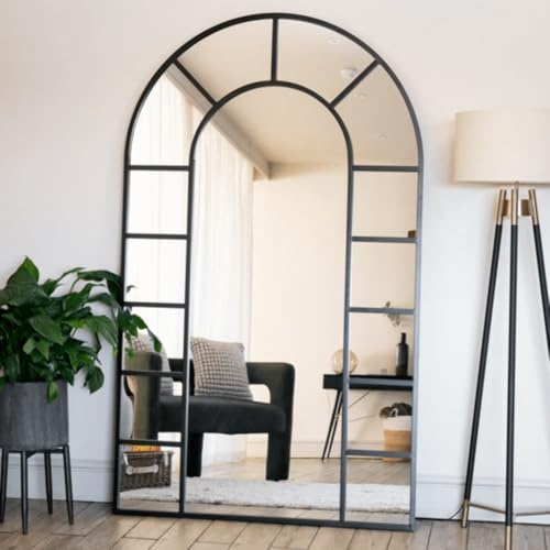 Jobu | Full Length Black Metal Arched Window Mirror - 180cm x 90cm | Mio
