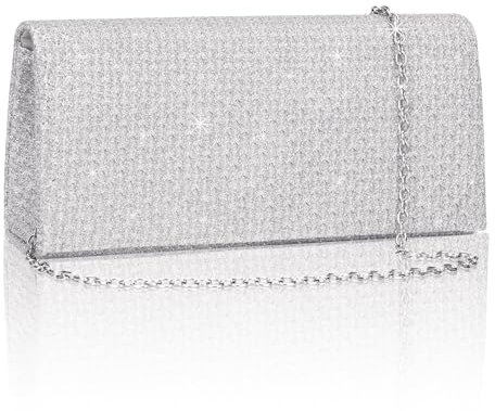 Toptime Clutch Silber, Glitzer Abendtasche Damen mit Abnehmbare Metallkette, Elegante Pailletten Handtasche mit Gittertextur, Crossbody Umhängetasche Damen Klein für Hochzeit, Abschlussball