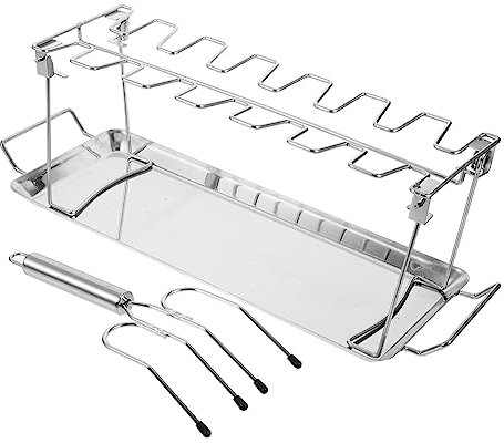 BESPORTBLE 1 Satz Hühnerregal bratenschnur grillspieß Grill spieße Grill wender grillkoffer grilll Hühnergabel Grillbrätergestell Outdoor-Grill aus Edelstahl Bratregal Rostfreier Stahl Silver