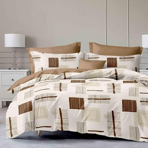 Samimi Collection Duvet Cover Set. Duvet Cover, Fitted Sheet, Pillow Case (White and Brown, King (U.K. Standard))