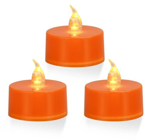 ERTYUI 12 Pack LED Tea Lights, Last 200 Hours +, for Decoration (Warm Yellow Light, Orange Base, 12pcs)